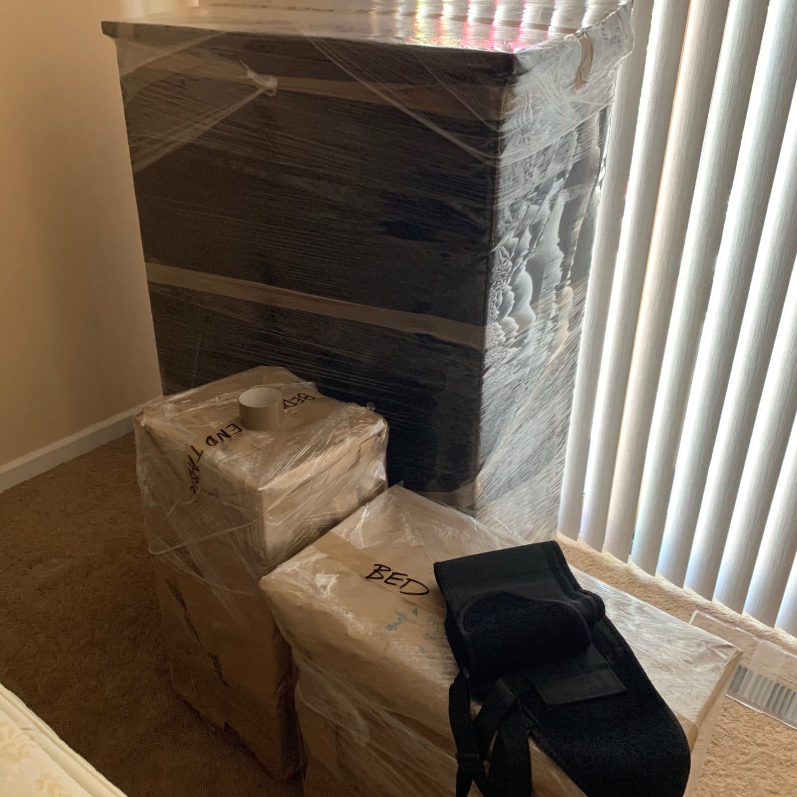 STRETCH-WRAPPED DRESSER AND END TABLE